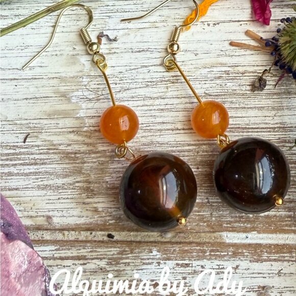 Alquimia Gold Amber and orange  Vintage-Inspired Earrings - Picture 1 of 1